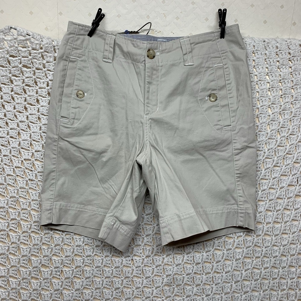 Eddie Bauer Bermuda Women‎ Shorts Size 6 Beige Mercer Fit Pockets Cotton Blend